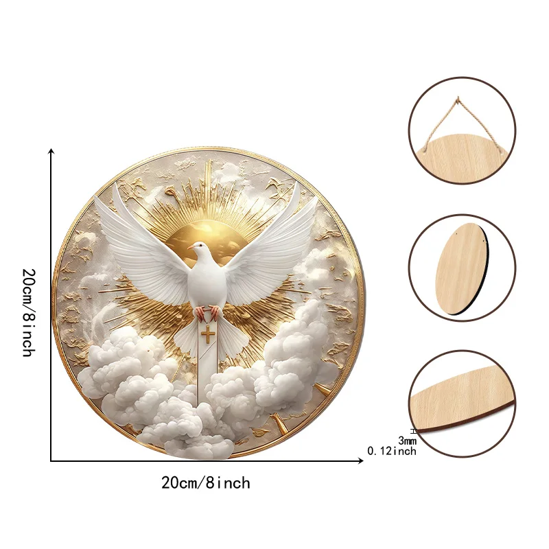 20,3 cm runder Vintage-Vogel-Holzanhänger, flacher Farbdruck, 2D-Wanddekoration für Zuhause, Bauernhof, Garten, verheißungsvoller Vogel, Foto-Requisiten, Geschenke – Detail 1