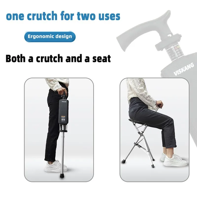 Walking Cane Aluminum Alloy Foldable With Seat Adjustable Elderly Crutch Chair With Stool