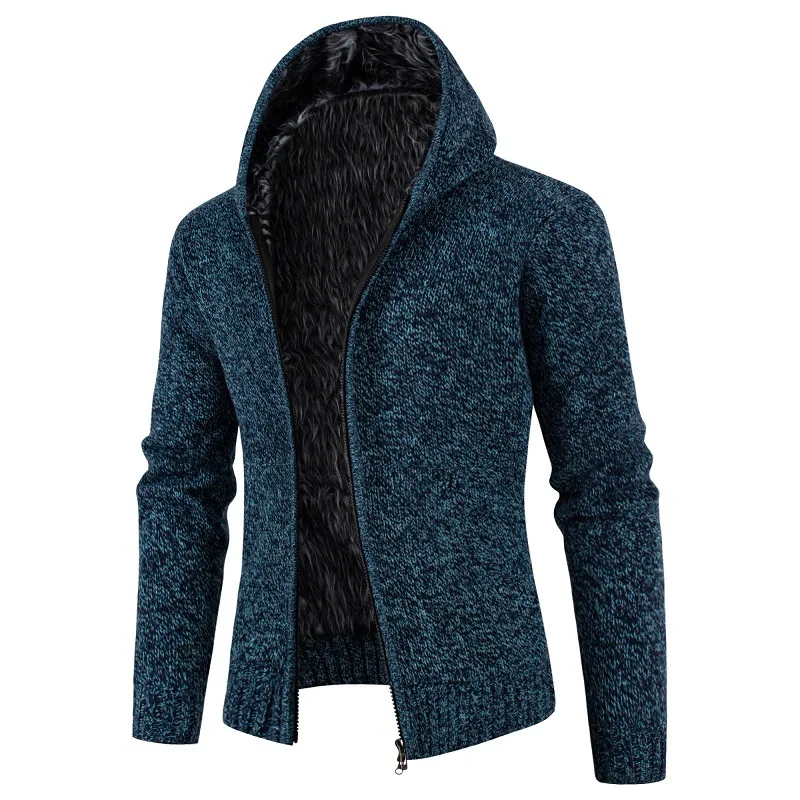 thumbnail image 1 of Chaqueta tipo cárdigan de punto con cremallera y forro polar grueso para hombre de invierno, 1 of 5