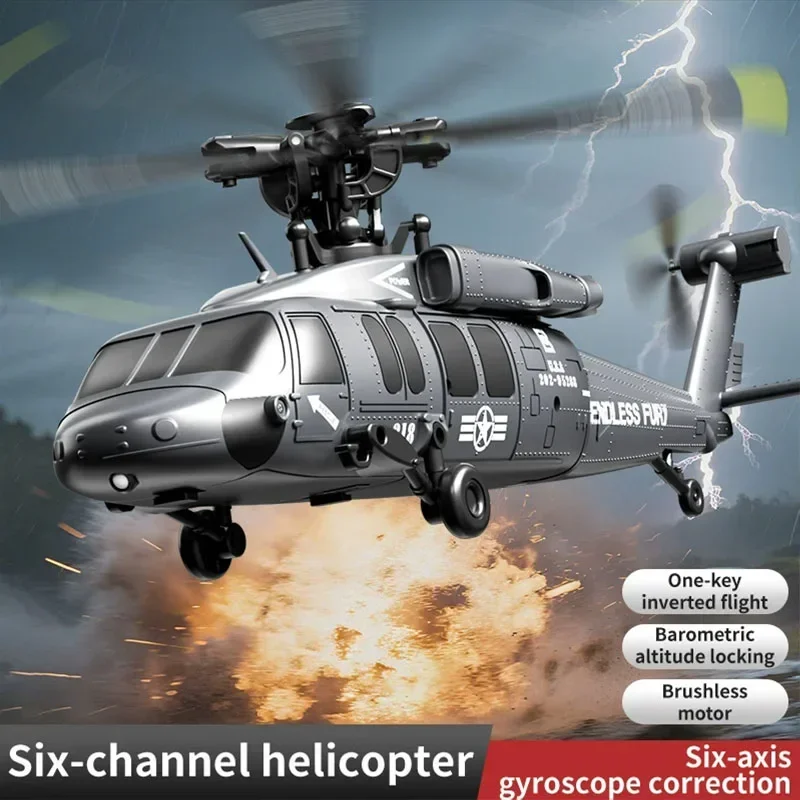 JJRC 6CH RC Helicopter UH-60L 6 Axes Aileron-free Design Fighter Jet With Brushless Motor One Key Takeoff 3D Roll Airlane Toy - 3