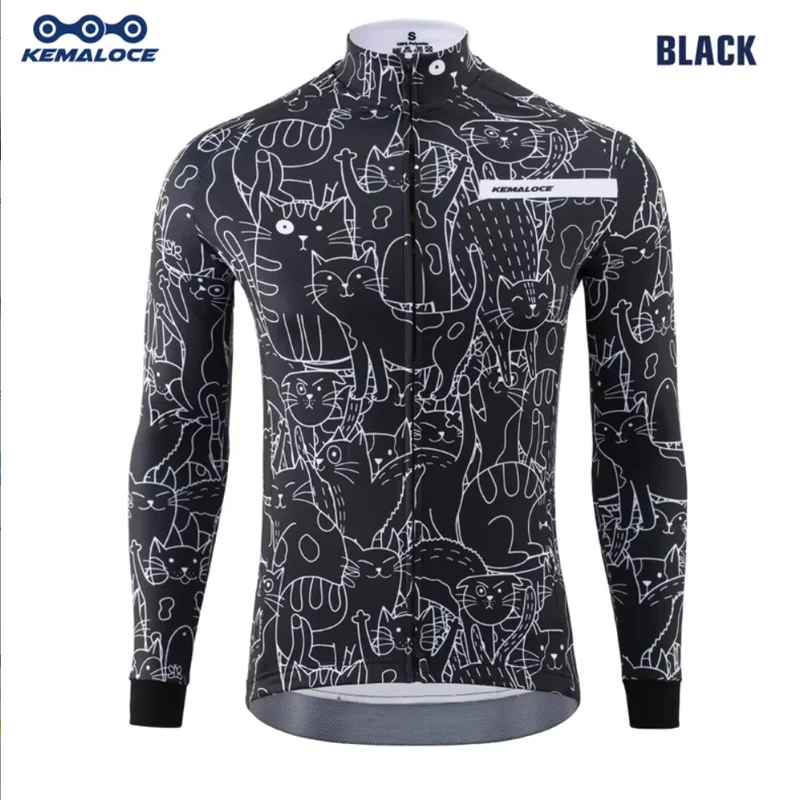Cycling Clothes Men Autumn Winter Windproof Wool Long Sleeve Cycling Pants Cartoon Fleece Bike Ride Equipment