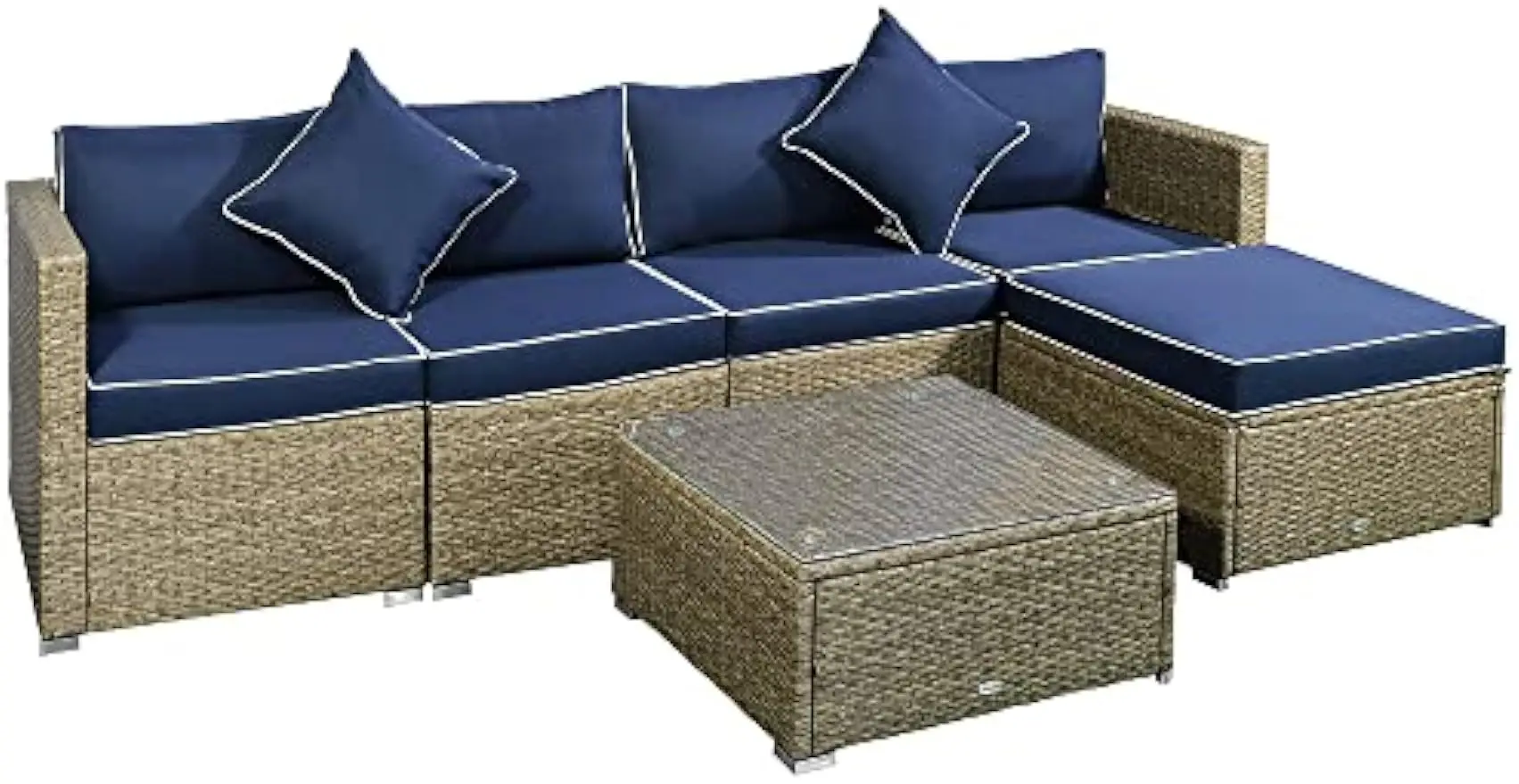 

6 Piece Patio Furniture Set Outdoor Wicker Conversation Set All Weather PE Rattan Sectional Sofa Set with Ottoman