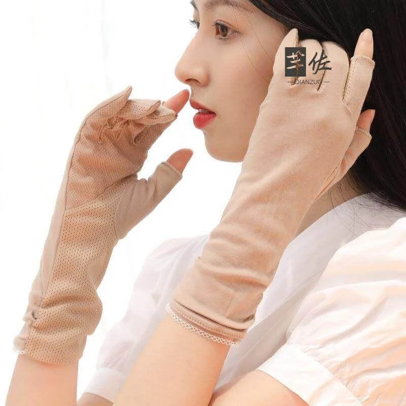 산후 장갑 면 반손가락 운전용 자외선 차단제 방한 야외 사이클링 여성용 패셔너블한 동남아시아 스타일