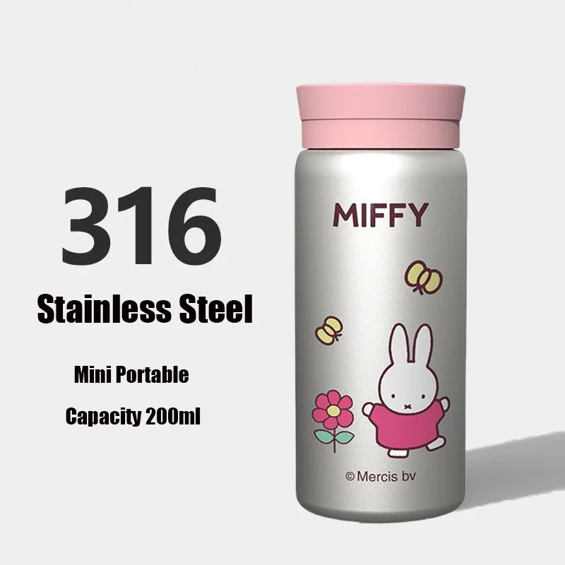 Kawaii Miffy tasse isolée dessin animé Portable 316 matériel en acier inoxydable 200ml tasse de poche de haute qualité étudiant employé de bureau cadeaux