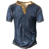 Men's Fashionable Vintage Cotton Henley – A stylish oversized V-neck T-shirt with Harajuku streetwear inspiration.