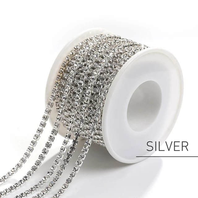XiChuan 1 Yard 10 Colors Claw Rhinestone SS6 SS8 Crystal Tassel Diy Clothes Earring Accessories Beads Diamond Rhinestone Chain Silver