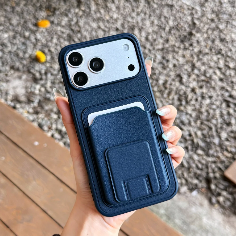 Dual Card Slot Square Stand Phone Case with Camera Protection Cover