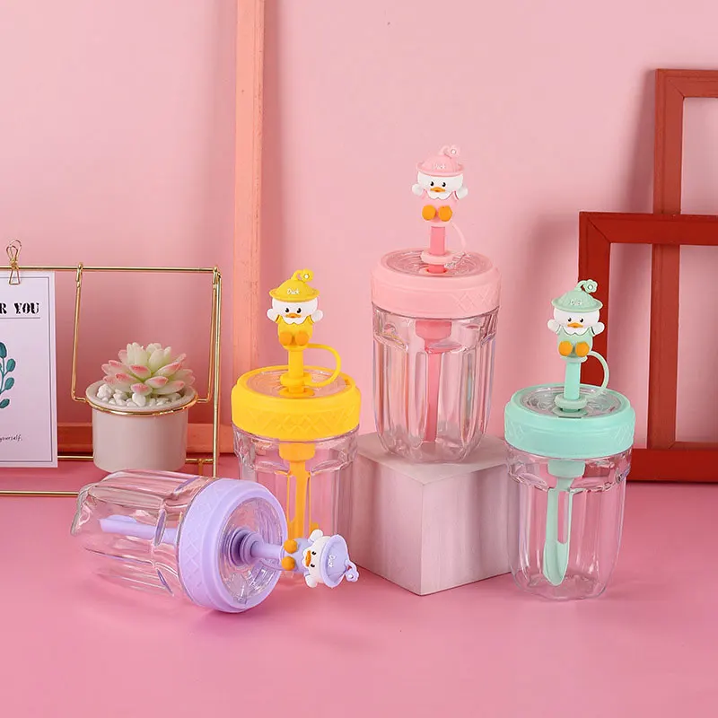 

Cute Cartoon School Drinking Bottle 400ml Plastic Water Cup Leakproof Flask Double Wall Iced Coffee Mug For Home Office