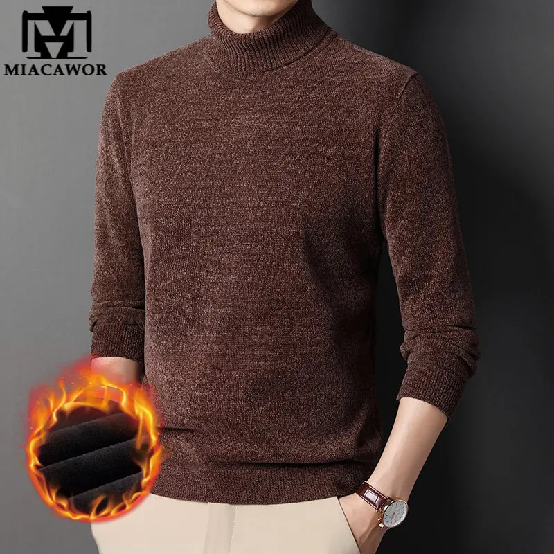 

New Brand Winter Men's Turtleneck Sweaters Fleece Thicken Warm Knitted Pullovers Slim Fit Korean Casual Jumper Men Clothing Y572