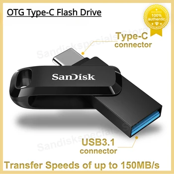 SanDisk 울트라 듀얼 드라이브 OTG 펜드라이브, USB 3.1 포함, 스마트폰 노트북용 USB 스틱, 32GB, 64GB, 128GB, 256GB 플래시 드라이브