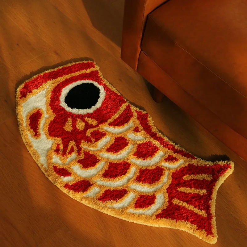 

Gold Fish Tufted Rug Carpet Modern Floor Sofa side Red Mat Cozy Soft Absorbent Slip-resistant Living Room Joyful Decoration