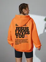 Autumn Womens Hoodies Good News Jesus Loves You Printing Pullovers Loose Pocket Warm Comfortable Sweatshirts Street Clothing 2