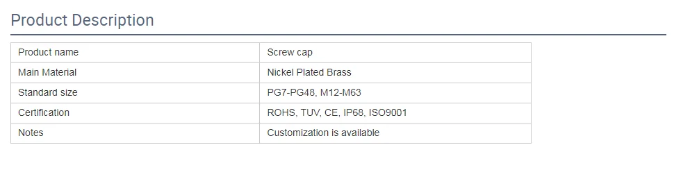 Description Picture 2 of itemM32*1.5 PG25 Waterproof sealing plug of metal cable Brass nickel plated plug Metal cover