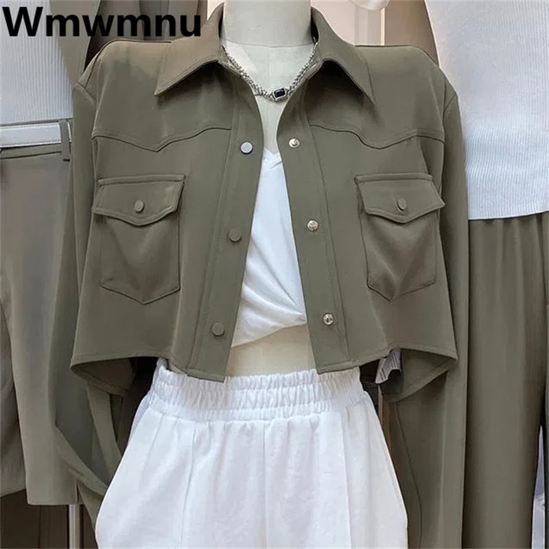 

Loose Laple Long Sleeve Cropped Chaquetas Single Breasted Korean Fashion Tops Women's Casual Coats Spring Fall New Jackets