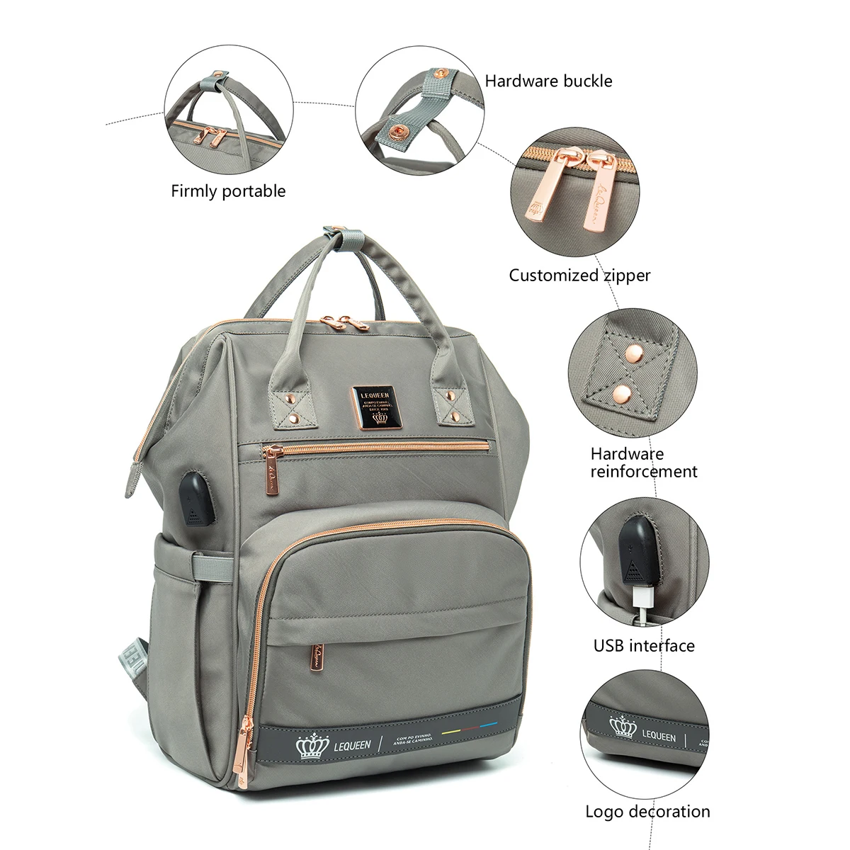 New LEQUEEN Diaper Bag Backpack Large-capacity Baby Bag Multifunctional Water-repellent Travel Backpacks Mommy Maternity Bag 5