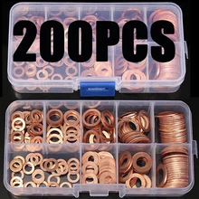

200Pcs Solid Copper Washers M5-M14 Flat Ring Sump Plug Oil Seal Assorted Set With Box