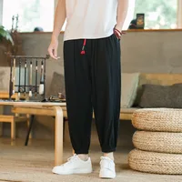 Men's Cotton and Linen Harem Pants Casual Loose Oversize Beach Pants Chinese Style Wide Leg Trousers Joggers Men Summer 2