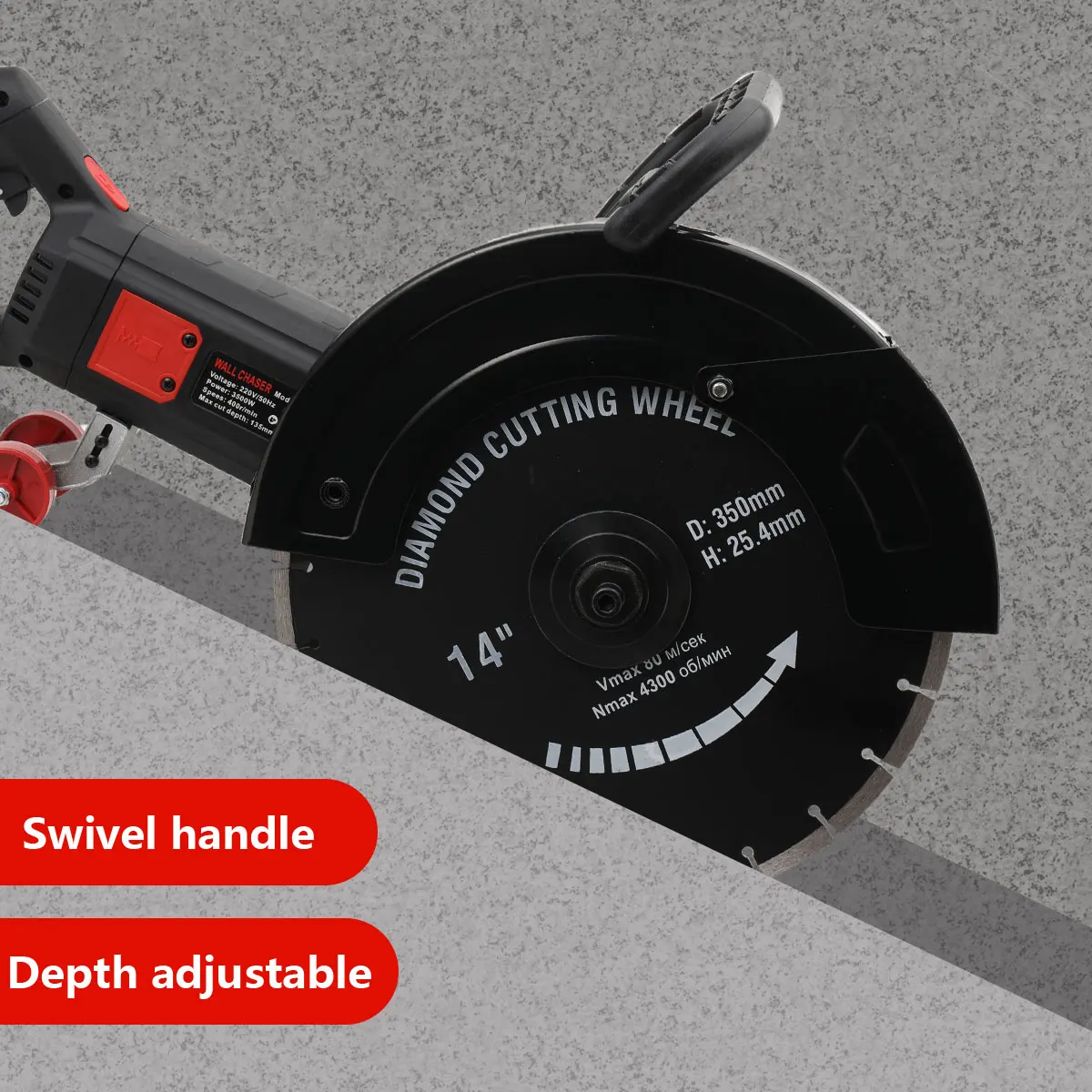 3200W High-power Saw Blade Slotting Cutter Machine-Carbon Steel Cover 220 Slip-Proof Handles Wall Cutting Machine for Electricia