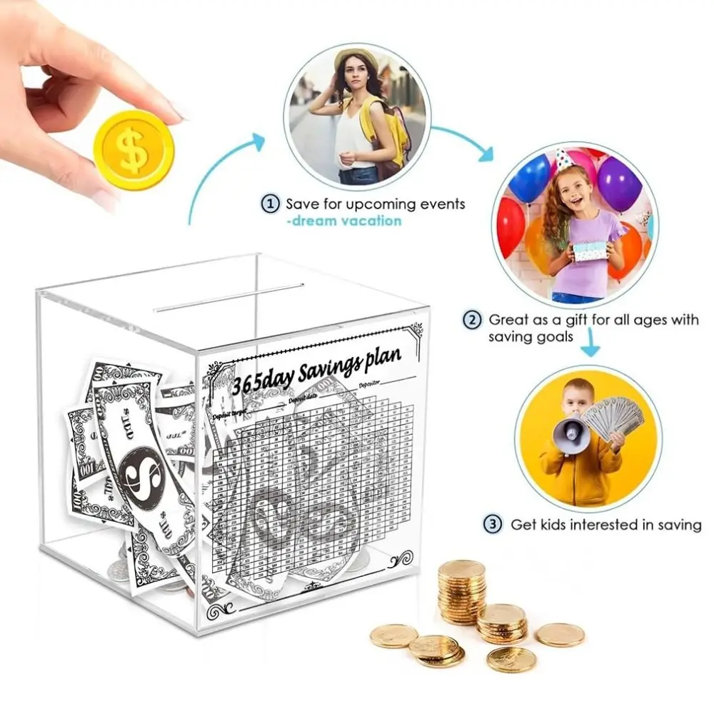 10k Cash Money Saving Box Acrylic Unbreakable Savings Challenge Smash Box Transparent Must Break To Open Digital Piggy Bank