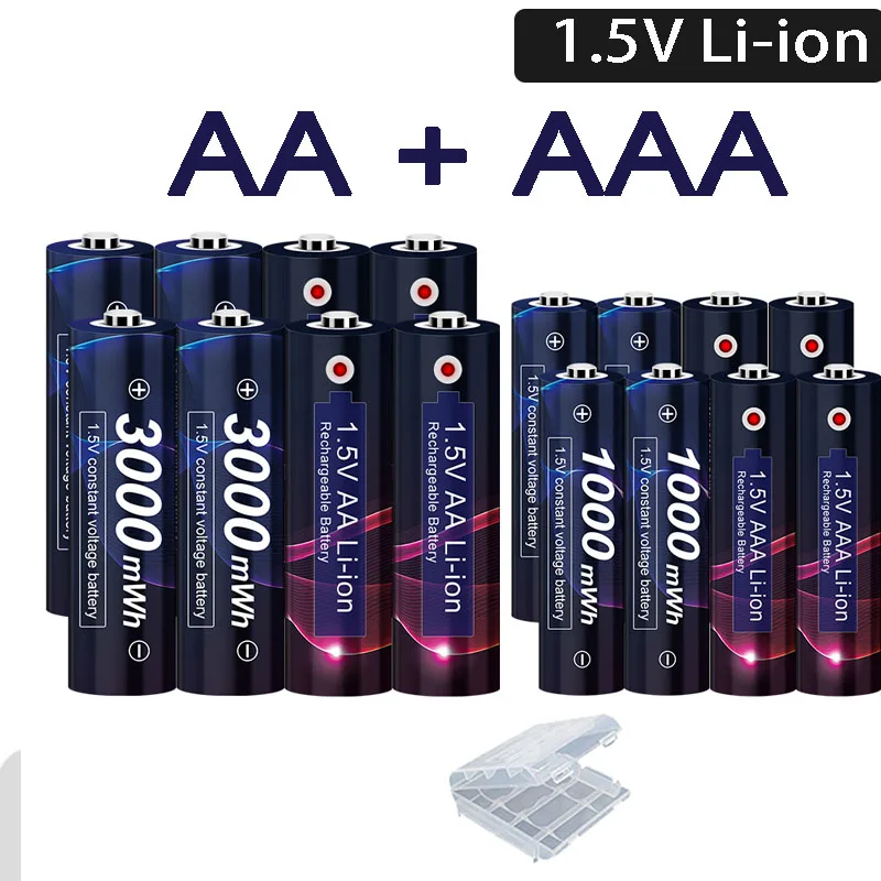 

AJNWNM 3000mWh 1.5V AA Rechargeable Batteries+1000mWh 1.5V AAA Battery Li-ion AA AAA Rechargeable Battery for Camera Toy