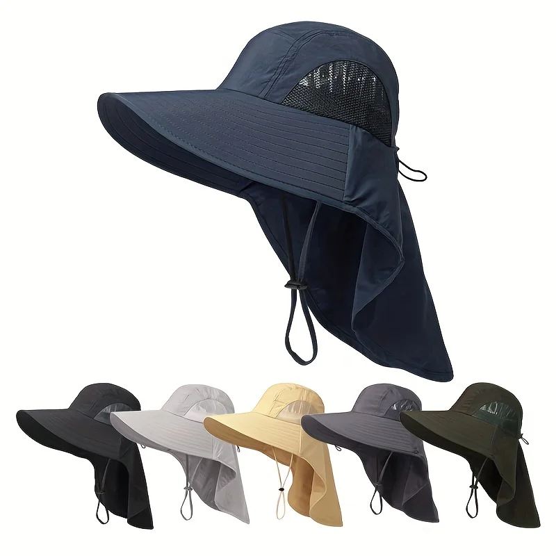 Men's Wide-Brimmed Sun Hat Breathable Adjustable Waterproof Nylon Hat With Mesh Weaving Suitable For Hiking And Camping fishing hat