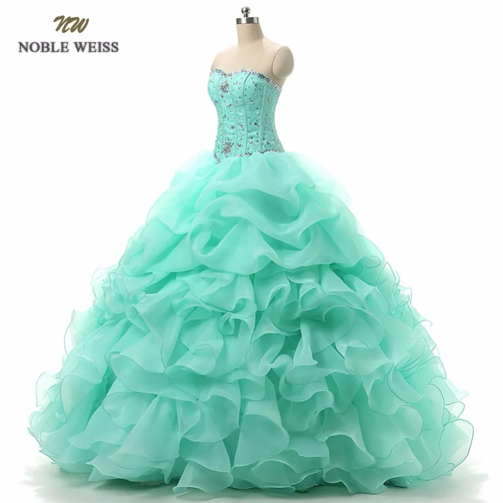 Ball Gown Quinceanera Dresses for 15 Years with Beaded Sweetheart Organza with Beads Crystal Sequined Formal Dress