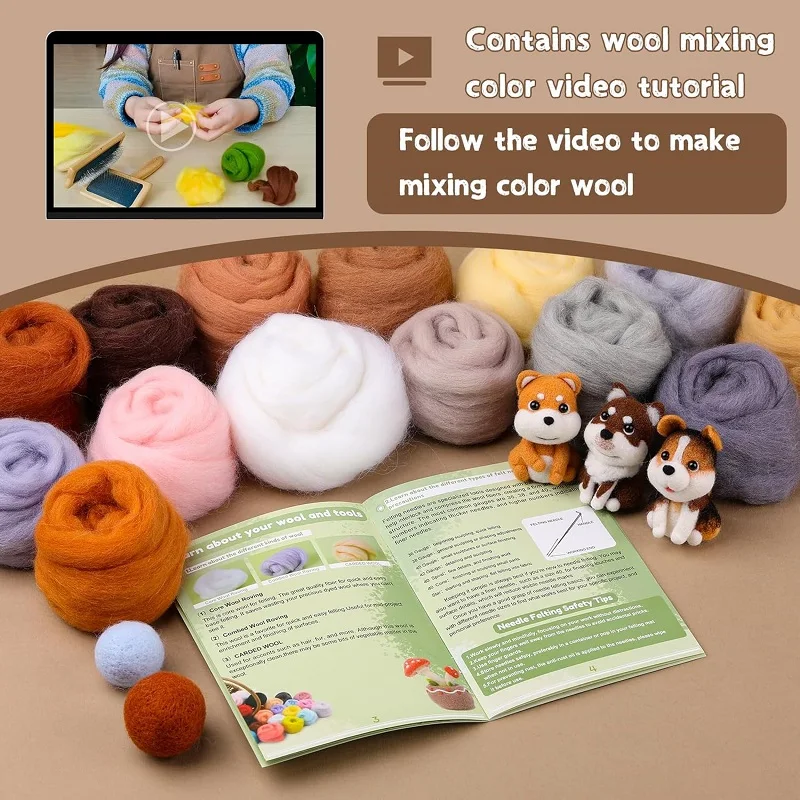 23 Colors Wool Roving Felting Bulk for Needle Felting Supplies Kit with Instructions for Beginners DIY Handcrafts Decoration