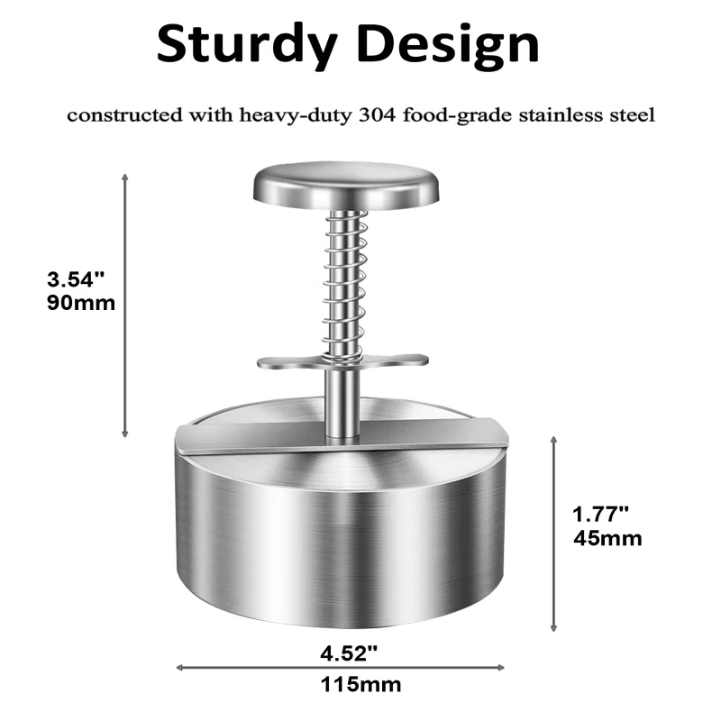 Adjustable Hamburger Patty Maker 115mm Stainless Steel Burger Press Patty Making Molds Patties for Beef, Vegetables, Meat, BBQ