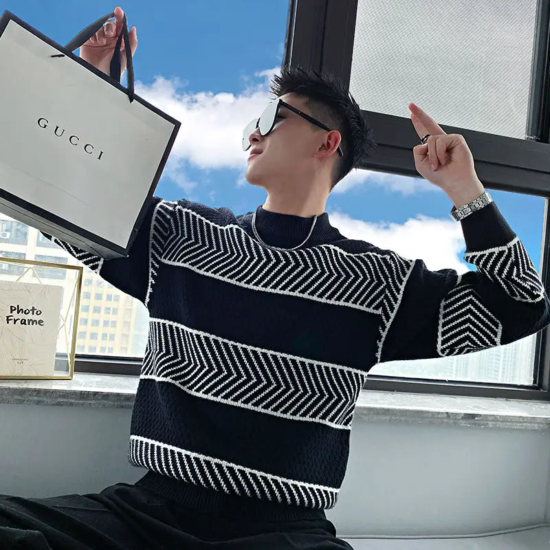 Autumn Winter KPOP Fashion Style Harajuku Slim Fit Tops Loose Casual All Match Undershirt Half High Collar Long Sleeve Sweaters