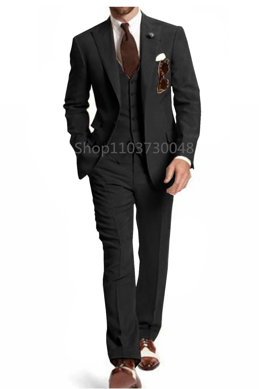 Fashion 3 Pieces Solid Men Wedding Suits Slim Fit Peak Lapel Blazer Vest Pants Formal Business Wear Groom Tuxedos Costume Homme