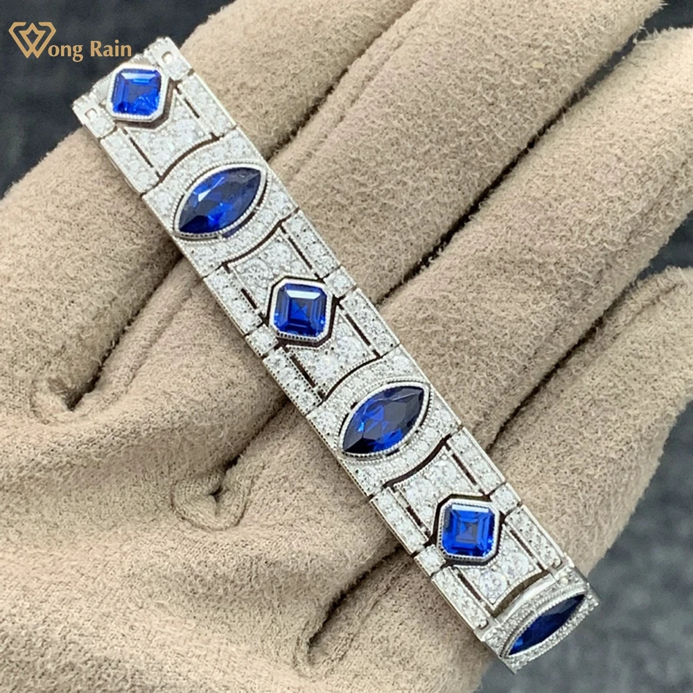 

Wong Rain Elegant 100% 925 Sterling Silver Marquise Cut Sapphire Gemstone Women Bracelets Bangle Fine Jewelry Anniversary Gifts
