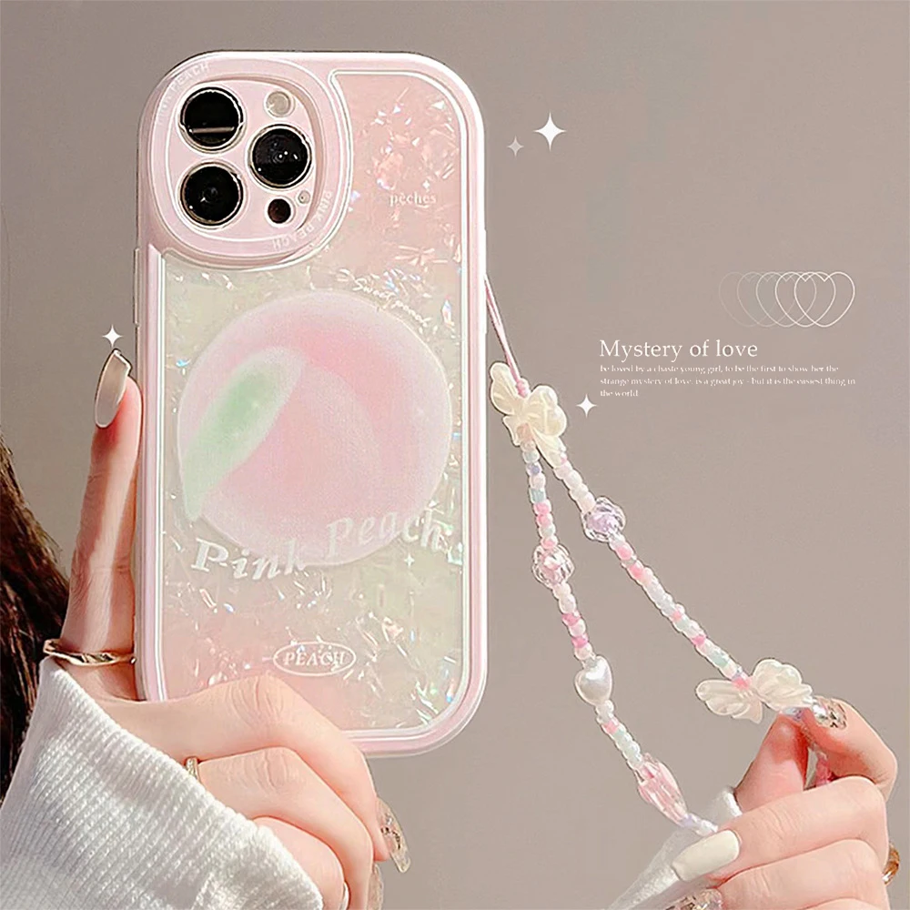 

Cute Reflective Peachess Phone Case, iPhone 11, 12, 13, 14, 15, Pro Max, Plus, Pro, X, XR, XS Max, 7P, 8P cute Pendant Pendant