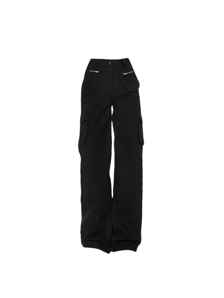 

Women's Black Gothic Cargo Pants Y2k Retro High Street Fashion Streetwear Baggy High Waist Trousers Harajuku Wide Leg Pants 2023