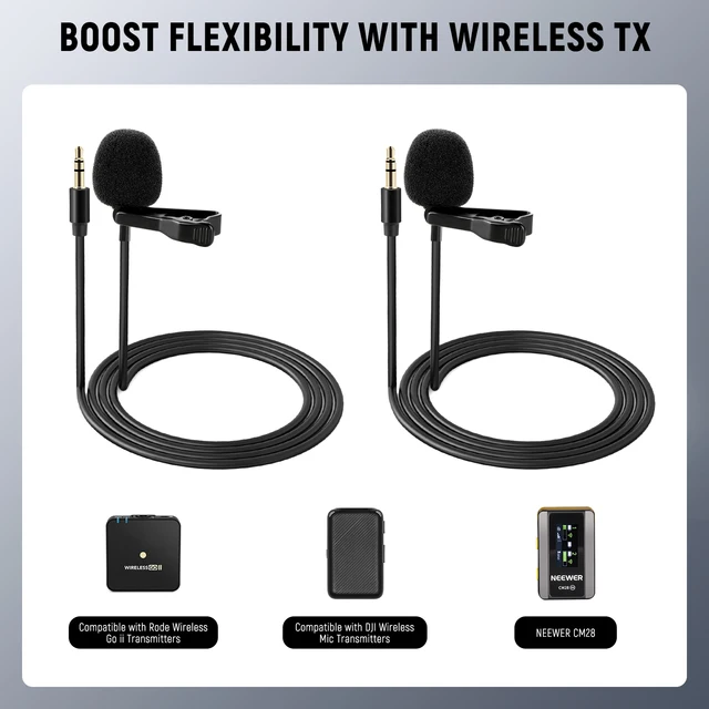 NEEWER 2 Pack Lavalier Lapel Microphone for DJI Wireless Mic Transmitters, Compatible with Rode Wireless GO II 2 3