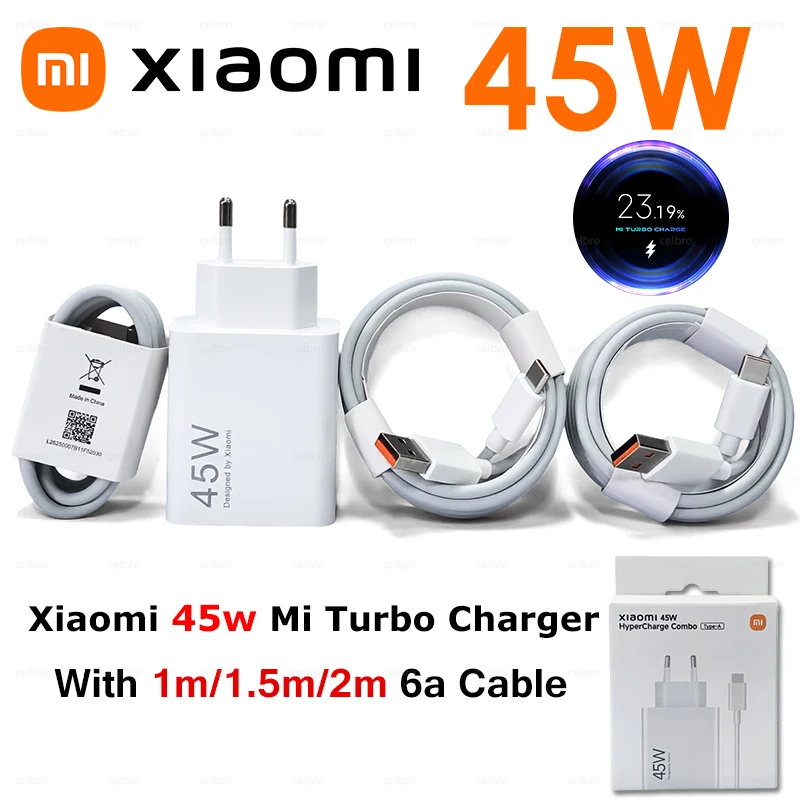 Original Xiaomi Redmi Note 14 Pro 45W Turbo Charger Fast Charge EU Adapter Type C Cable For Mi 11T 10T POCO X3 NFC X4 GT M5S M6