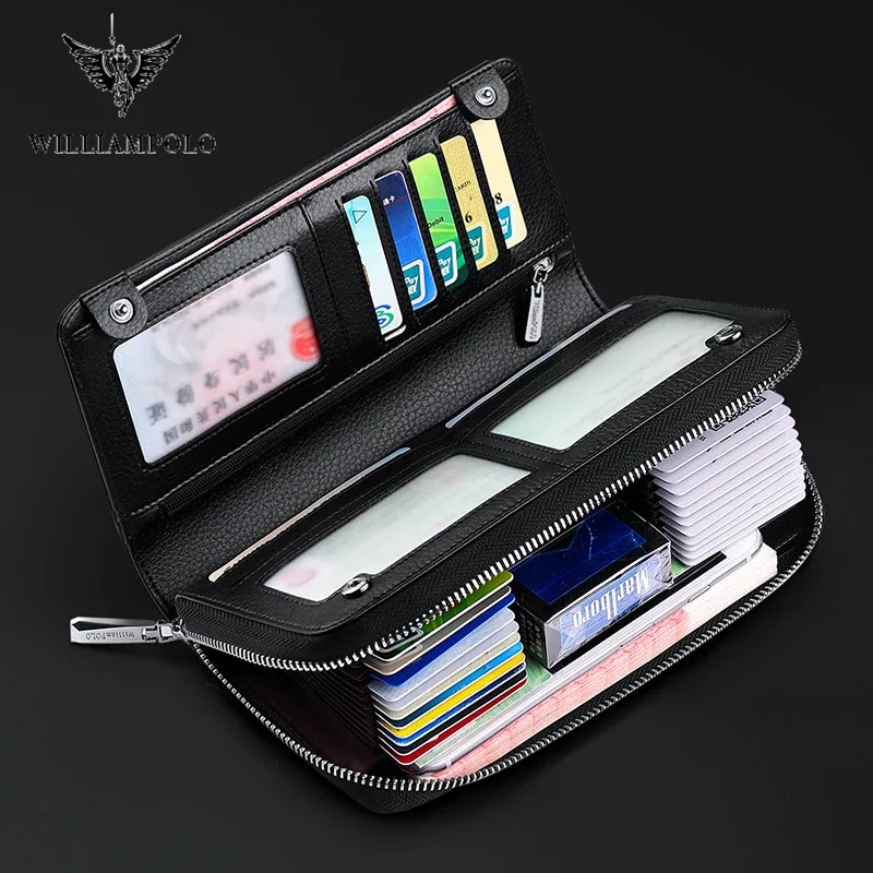 WilliamPOLO Wallet Men's Long Leather Anti-theft Swipe Bag Large Capacity Multifunctional Card Holder Wallet Simple Hand Bag 4