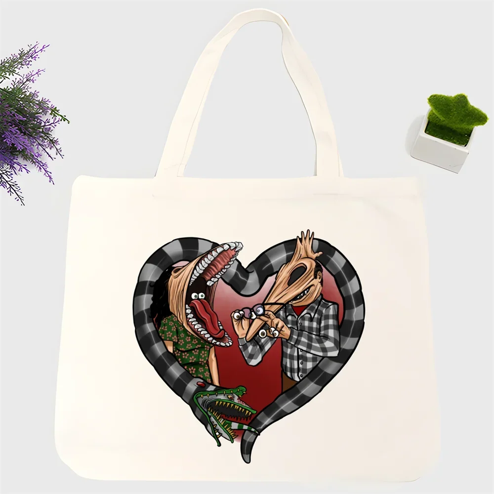 thumbnail image 1 of Bolso de lona Beetlejuice, bolso de mano personalizado, bolso de mano informal para mujer, bolso de compras reutilizable de gran capacidad, 1 of 5