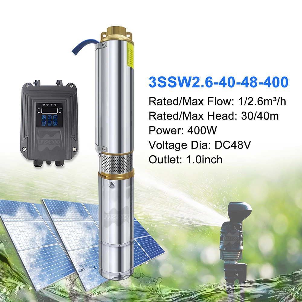 

400W Solar DC Deep Well Water Pump With External MPPT Controller Max Flow 3T/H Solar PV Brushless Irrigation Submersible Pump