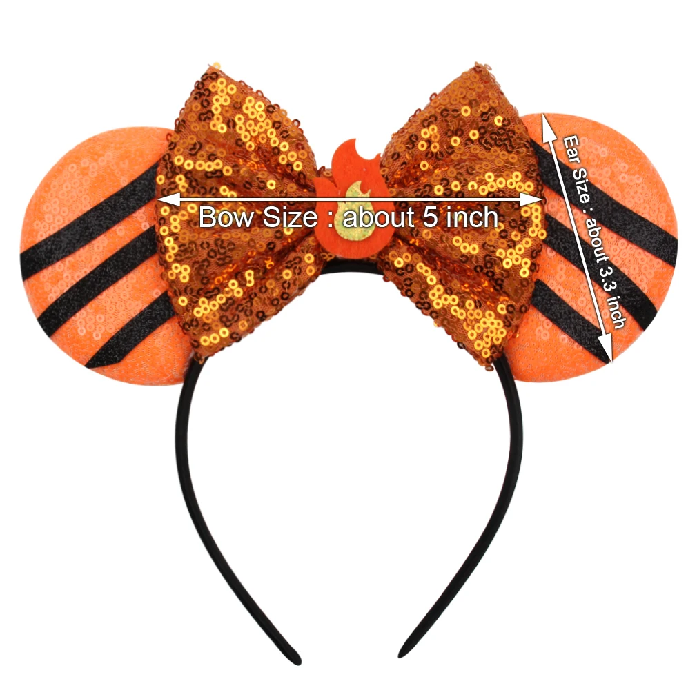 Disney Parks 2023 Minnie Mouse Ears Orange Bow Sequin Halloween