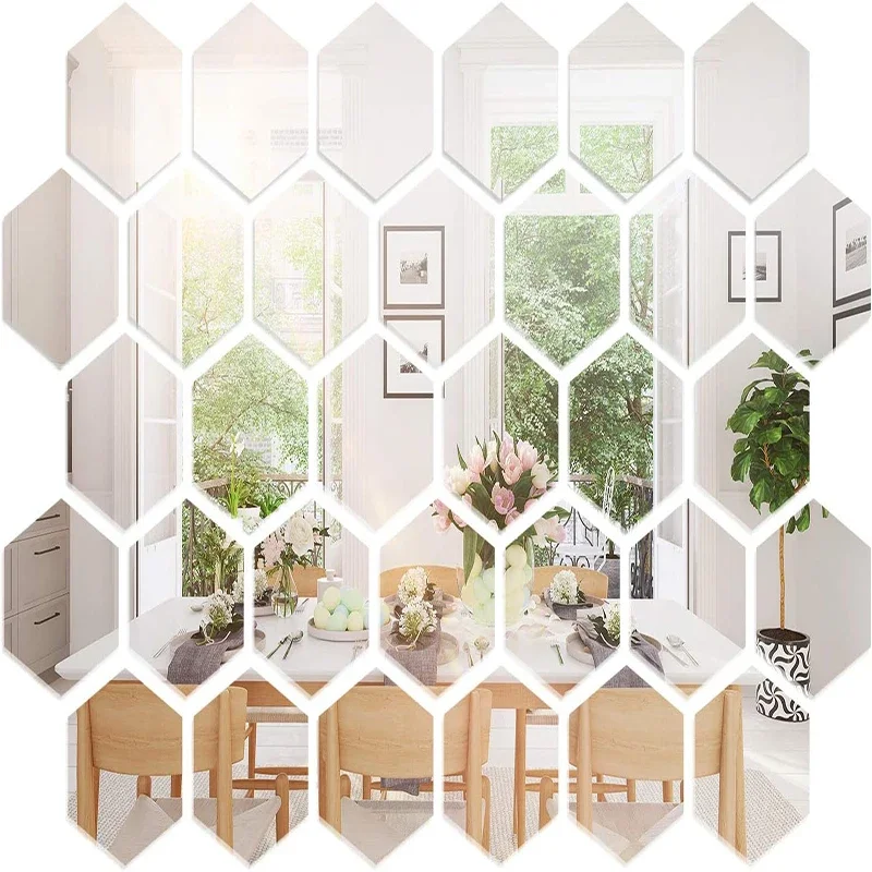 Hexagon Mirror Sticker Acrylic 3D Self Adhesive Art Mirror Stickers No Punch DIY Craft Wall Decals Home Room Wardrobe Decoration