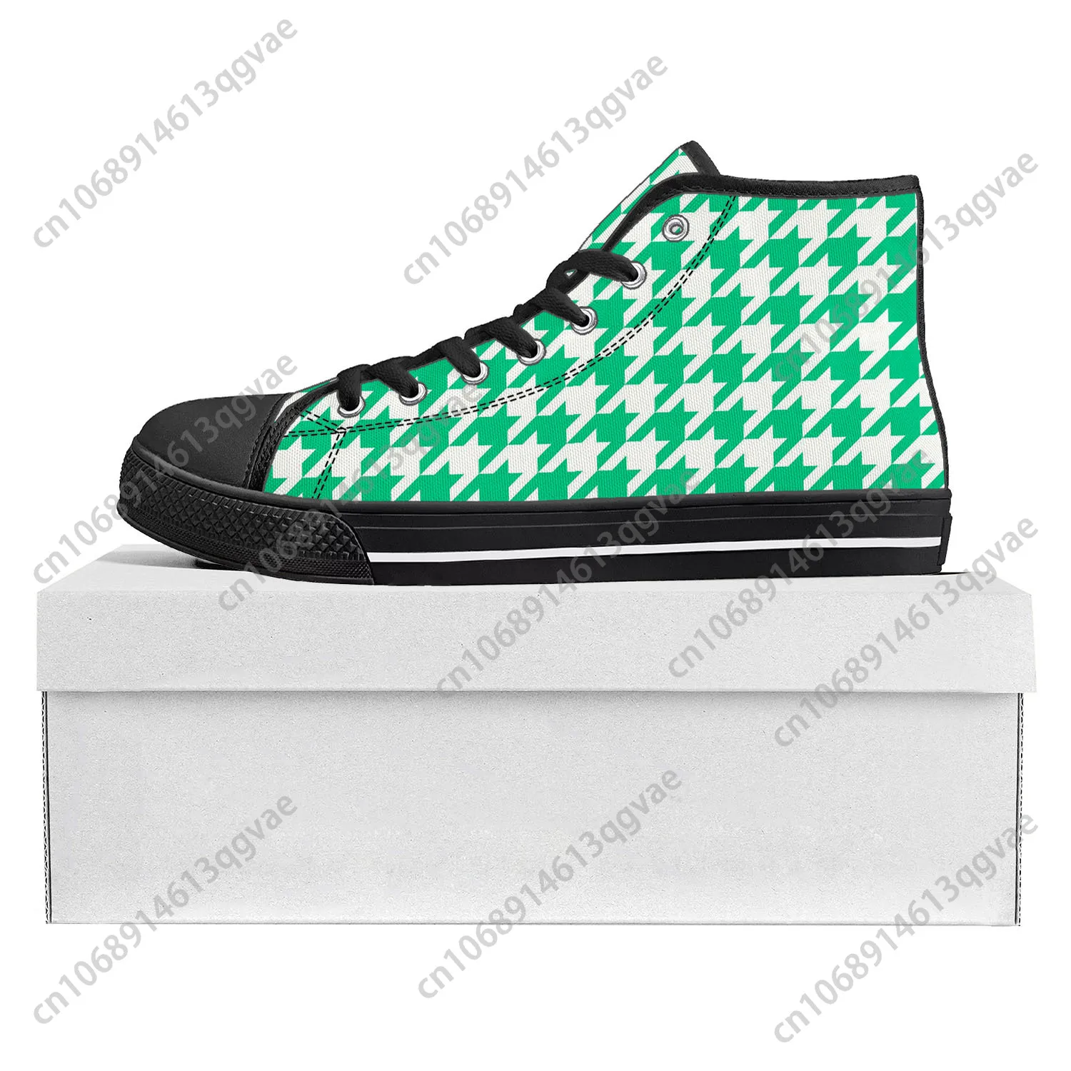 Houndstooth Pattern High Top High Quality Sneakers Mens Womens Teenager Canvas Sneaker Casual Couple Shoes Custom Shoe Black