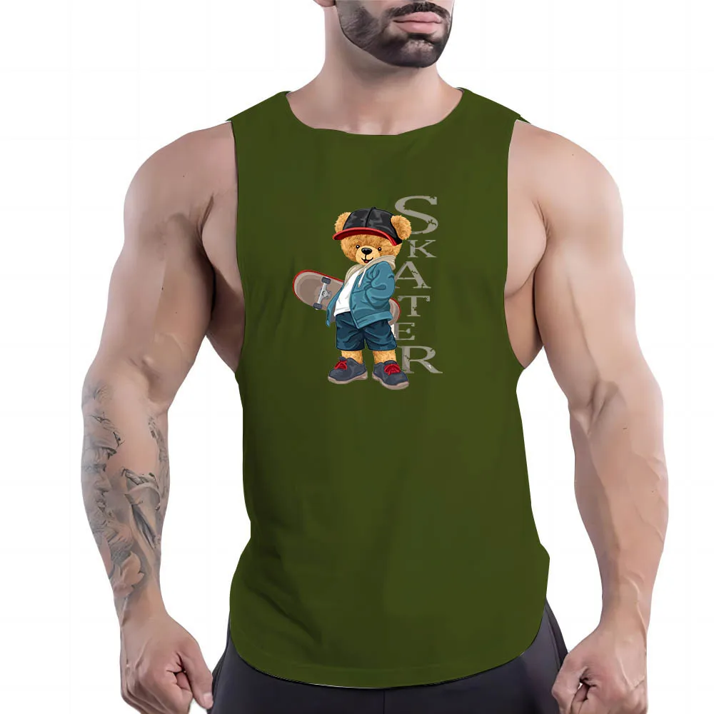 

Four Seasons Fashion Casual Fun Vest Clothing Men'S Outdoor Sports Skateboard Bear Vest Print Tops Men'S Outdoor Gym Quick Dry
