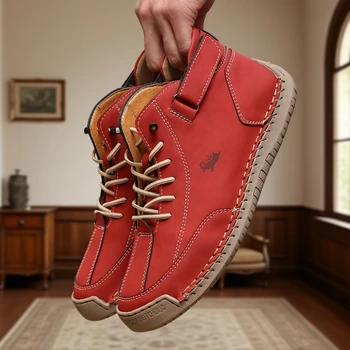 المرأة اليدوية الجلود حذاء كاجوال موضة حذاء من الجلد الأعمال في الهواء الطلق أحذية لينة أوم الكلاسيكية الكاحل عدم الانزلاق الشقق الخف