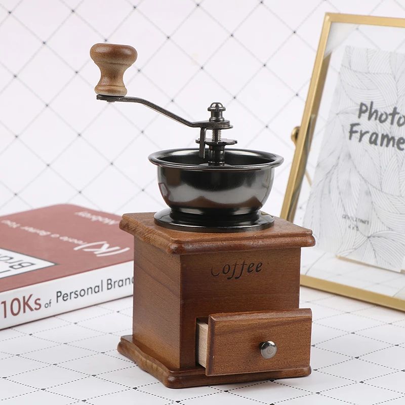 Coffee Bean Grinder Coffee Maker Coffee Spice Burr Mill Wooden Metal