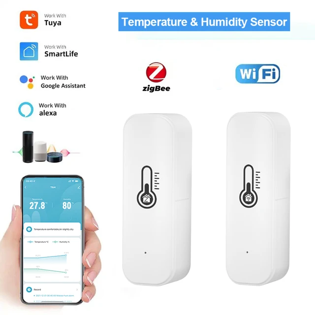 Tuya WiFi/ZigBee Temperature and Humidity Smart Home Thermometer Hygrometer APP Remote Alarm Work with Alexa Google Home 1