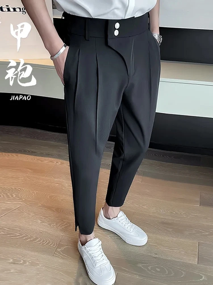 Elegant Casual Blazer Pants Men Korean Fashion Slim Formal Trousers Male Black Dress Pants Classic Suit White Harem suit pants men pants