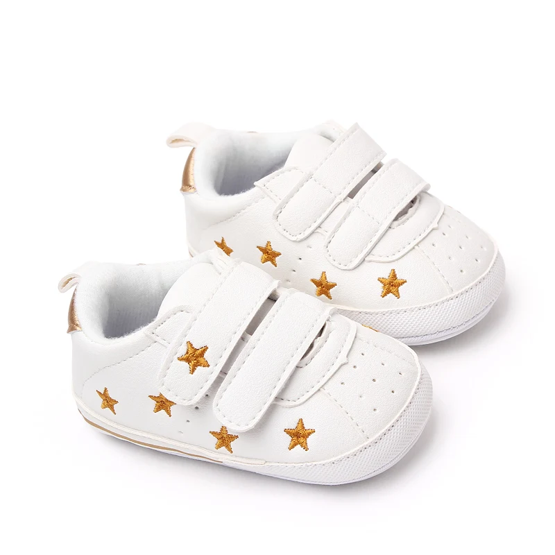 Baby White PU Sneaker Non-slip for Toddler Boys and Girls Cute Embroidery Stars and Hearts 5
