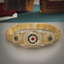 Arab Women's Robe Belt Gold Red Green White Stone National Wedding Gown Metal Waist Chain Belt Moroccan Women's Jewelry