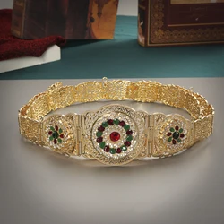 Arab Women's Robe Belt Gold Red Green White Stone National Wedding Gown Metal Waist Chain Belt Moroccan Women's Jewelry