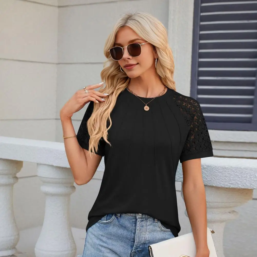 

Стирающаяся женская рубашка, стильная женская футболка с кружевом, коллекция, повседневные летние блузки с круглым вырезом и коротким рукавом, уличная одежда